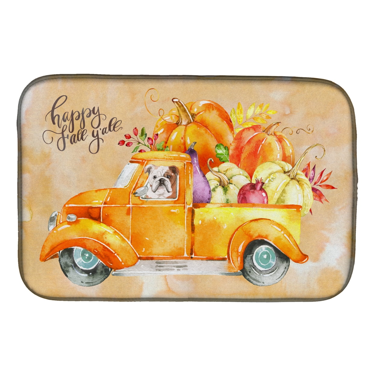 Picture of Carolines Treasures CK2665DDM Fall Harvest English Bulldog Dish Drying Mat