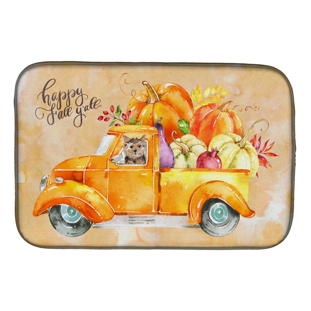 Picture of Carolines Treasures CK2673DDM Fall Harvest Norwich Terrier Dish Drying Mat
