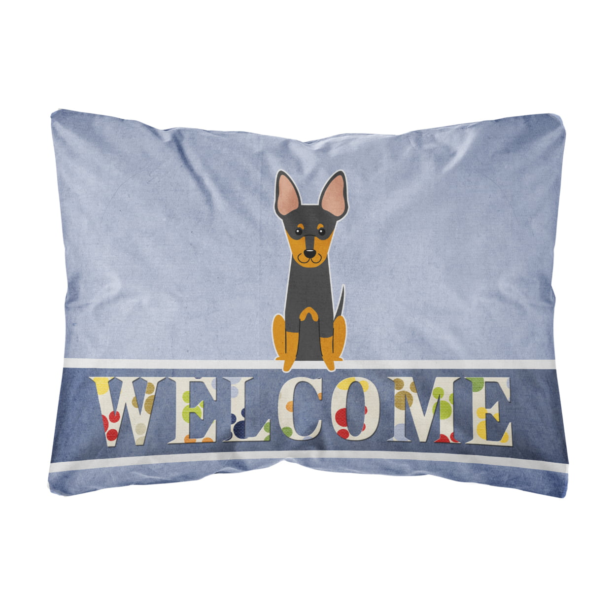 English Toy Terrier Welcome Canvas Fabric Decorative Pillow