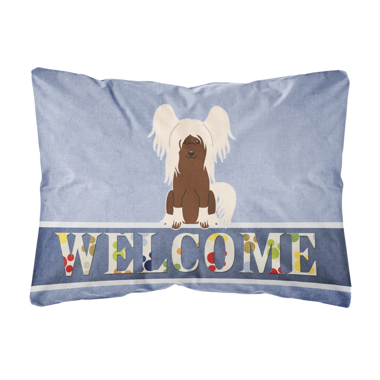 Chinese Crested Cream Welcome Canvas Fabric Decorative Pillow
