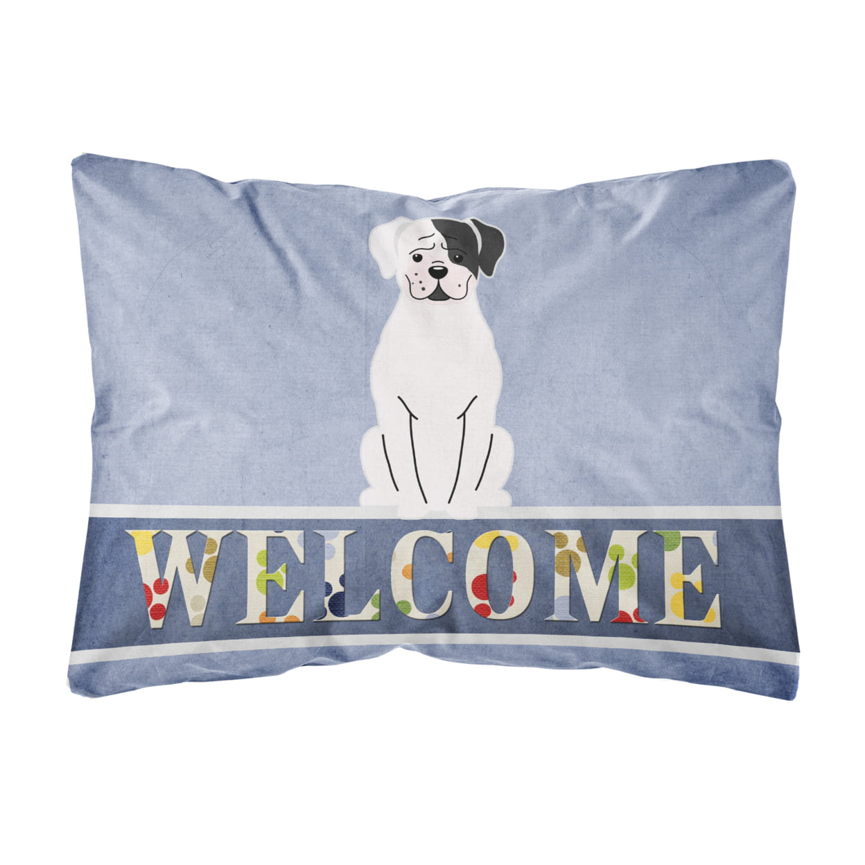 White Boxer Cooper Welcome Canvas Fabric Decorative Pillow