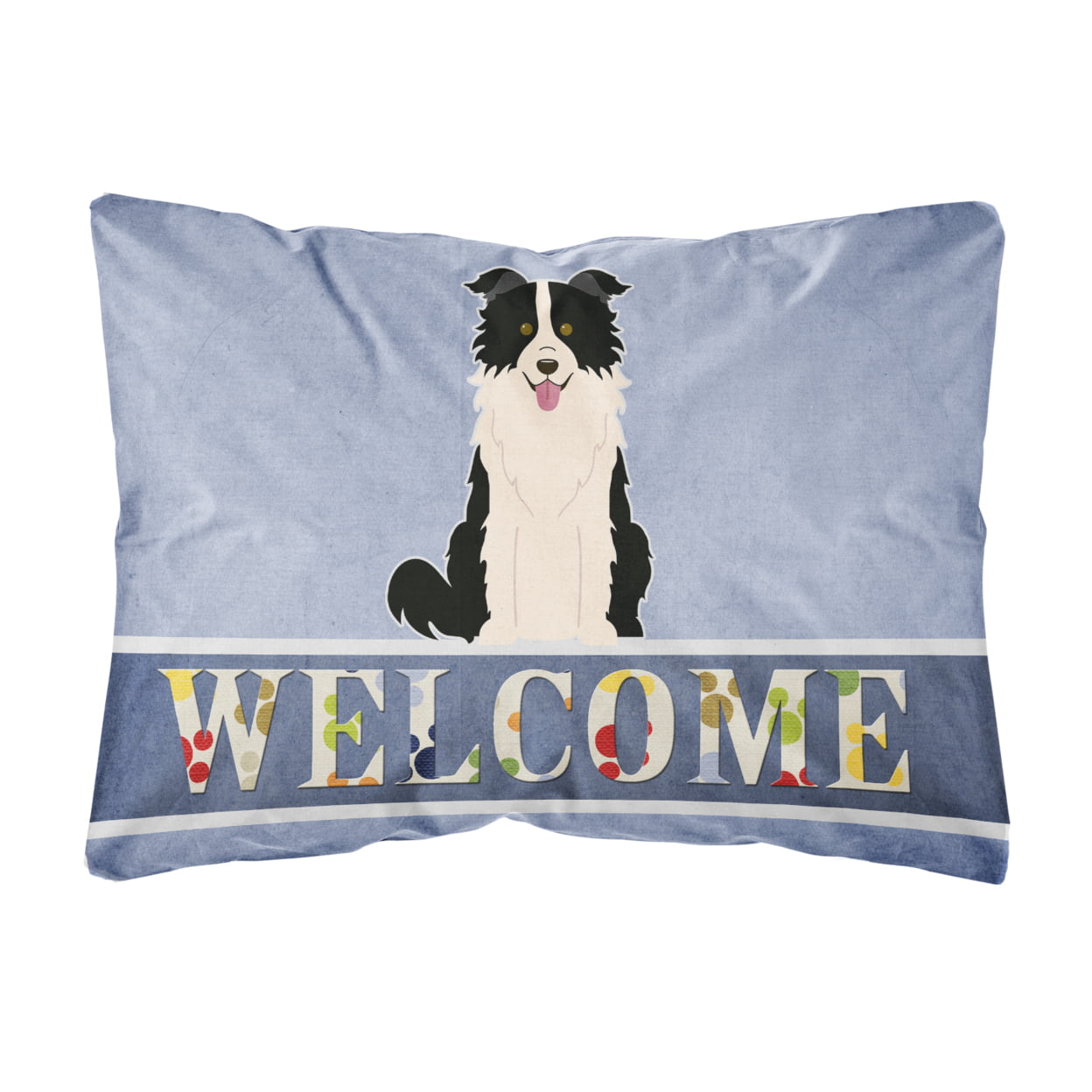 Border Collie Black & White Welcome Canvas Fabric Decorative Pillow