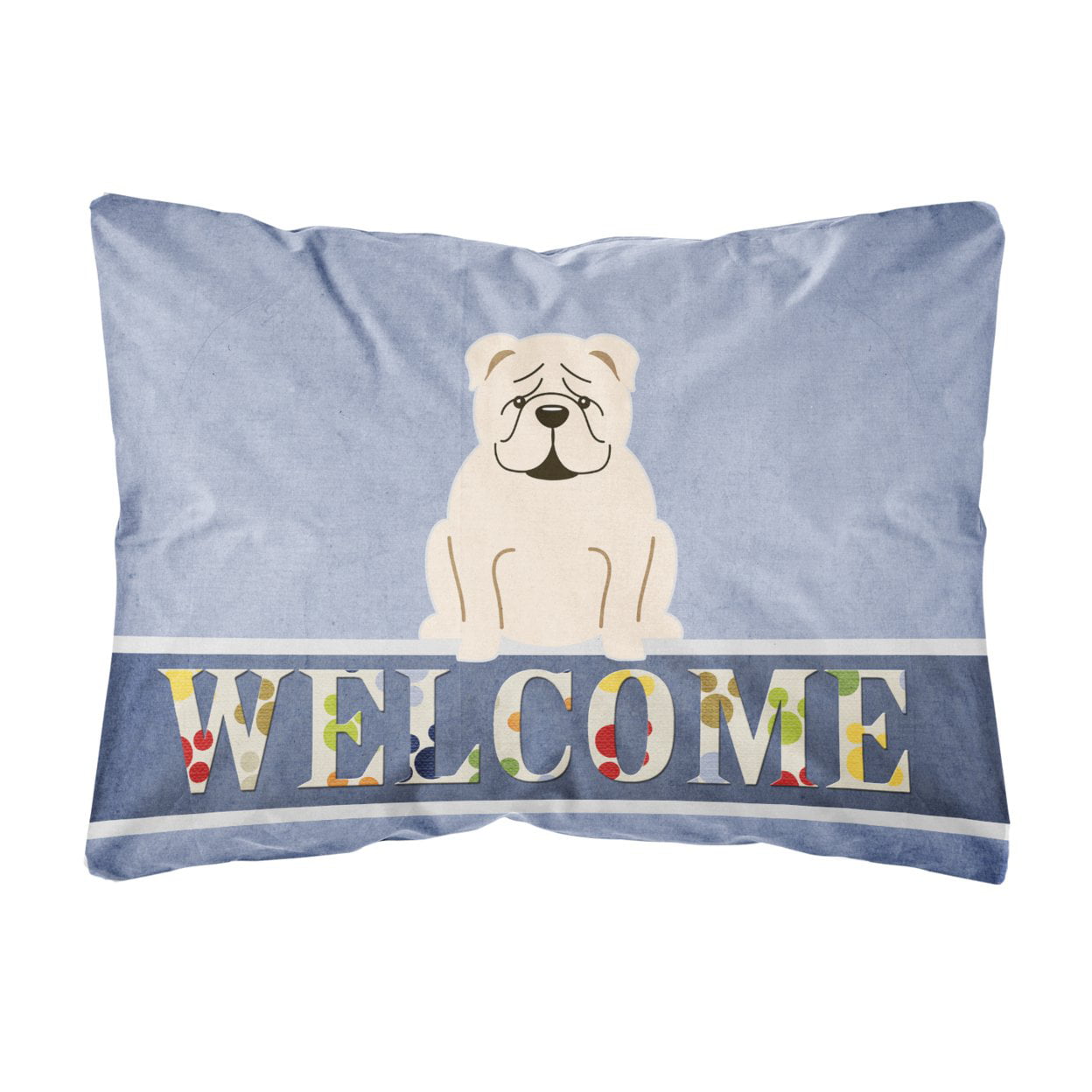 English Bulldog White Welcome Canvas Fabric Decorative Pillow