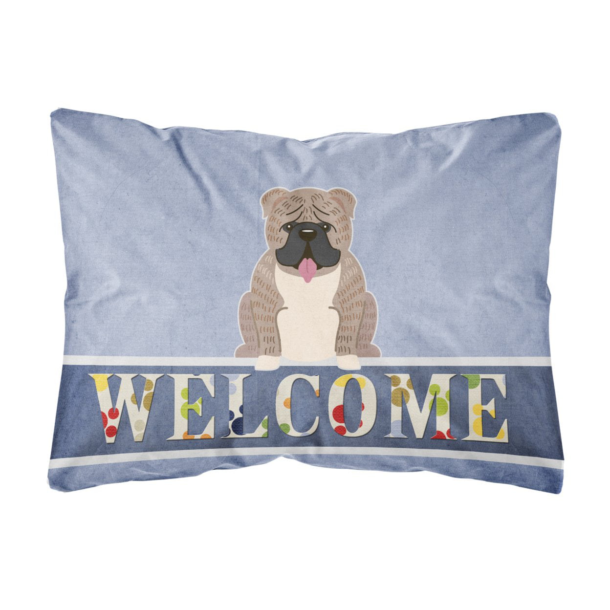English Bulldog Grey Brindle Welcome Canvas Fabric Decorative Pillow
