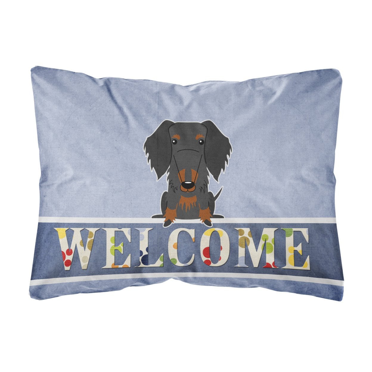 Wire Haired Dachshund Black Tan Welcome Canvas Fabric Decorative Pillow