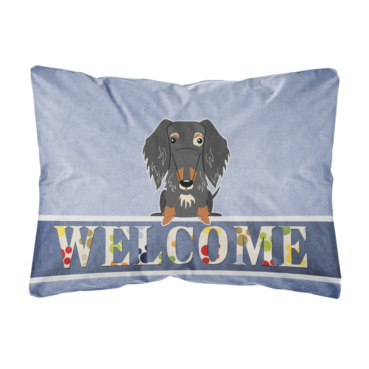 Wire Haired Dachshund Dapple Welcome Canvas Fabric Decorative Pillow