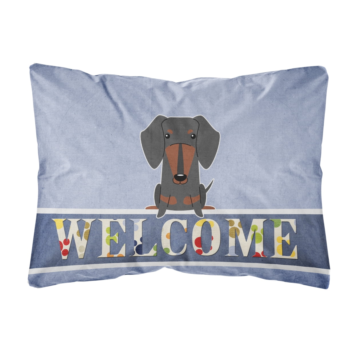 Dachshund Black Tan Welcome Canvas Fabric Decorative Pillow