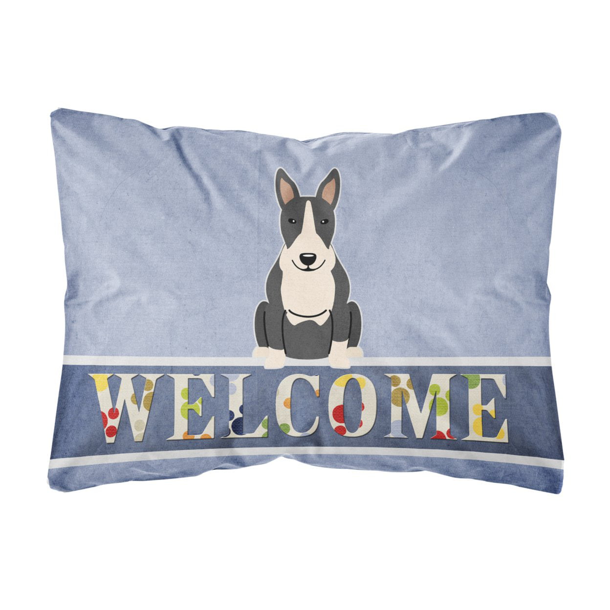 Bull Terrier Black & White Welcome Canvas Fabric Decorative Pillow