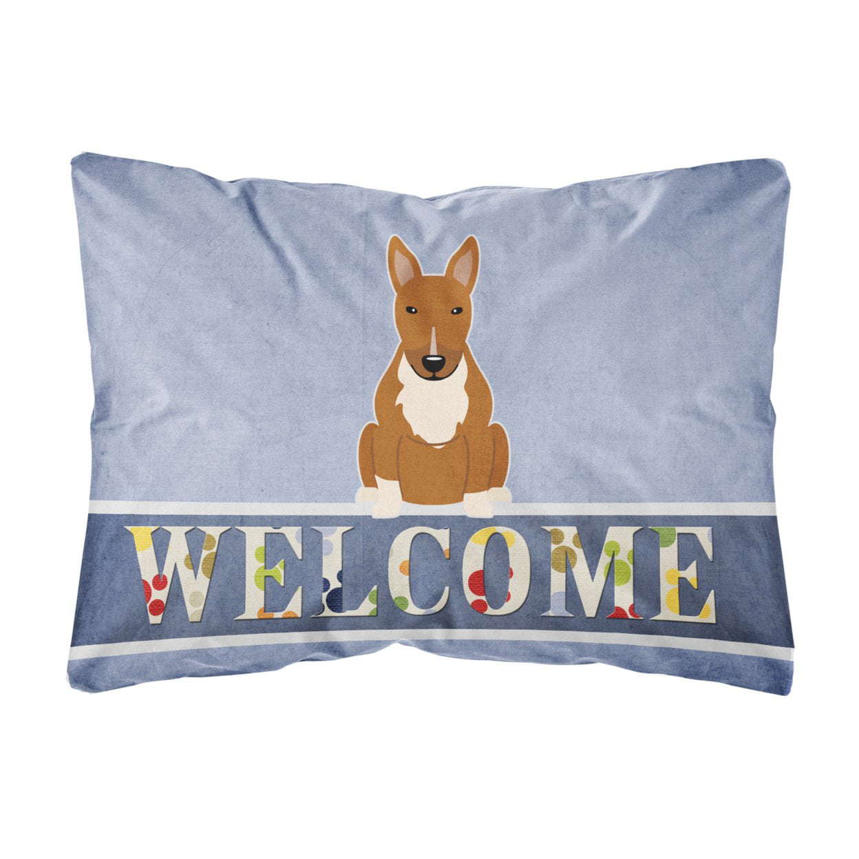 Bull Terrier Red Welcome Canvas Fabric Decorative Pillow