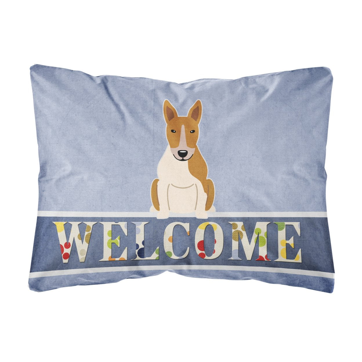 Bull Terrier Red White Welcome Canvas Fabric Decorative Pillow