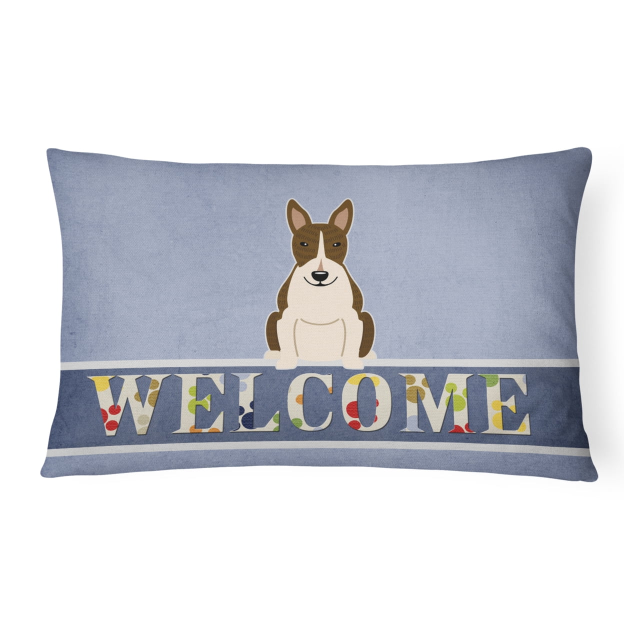 Bull Terrier Dark Brindle Welcome Canvas Fabric Decorative Pillow