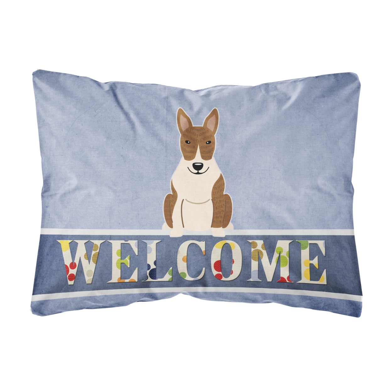 Bull Terrier Brindle Welcome Canvas Fabric Decorative Pillow