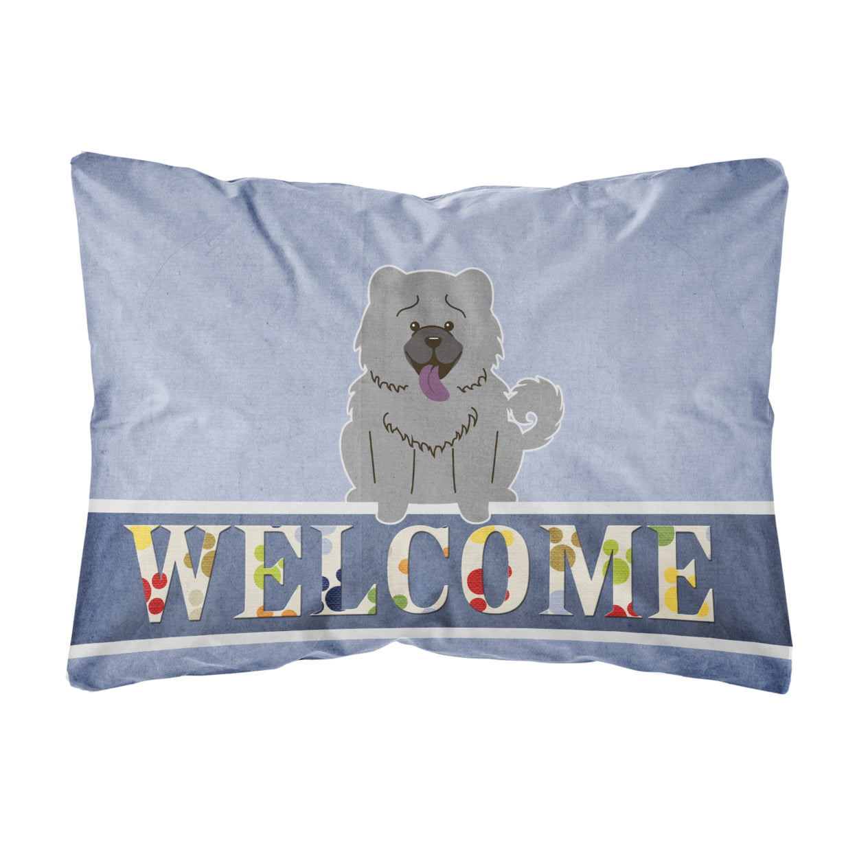 Chow Chow Blue Welcome Canvas Fabric Decorative Pillow