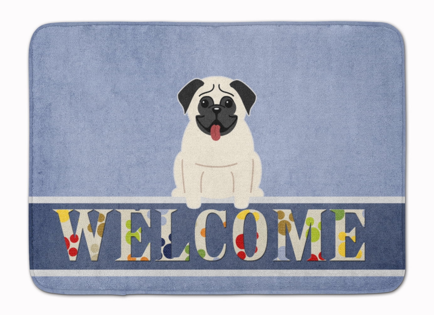 BB5585RUG Pug Cream Welcome Machine Washable Memory Foam Mat