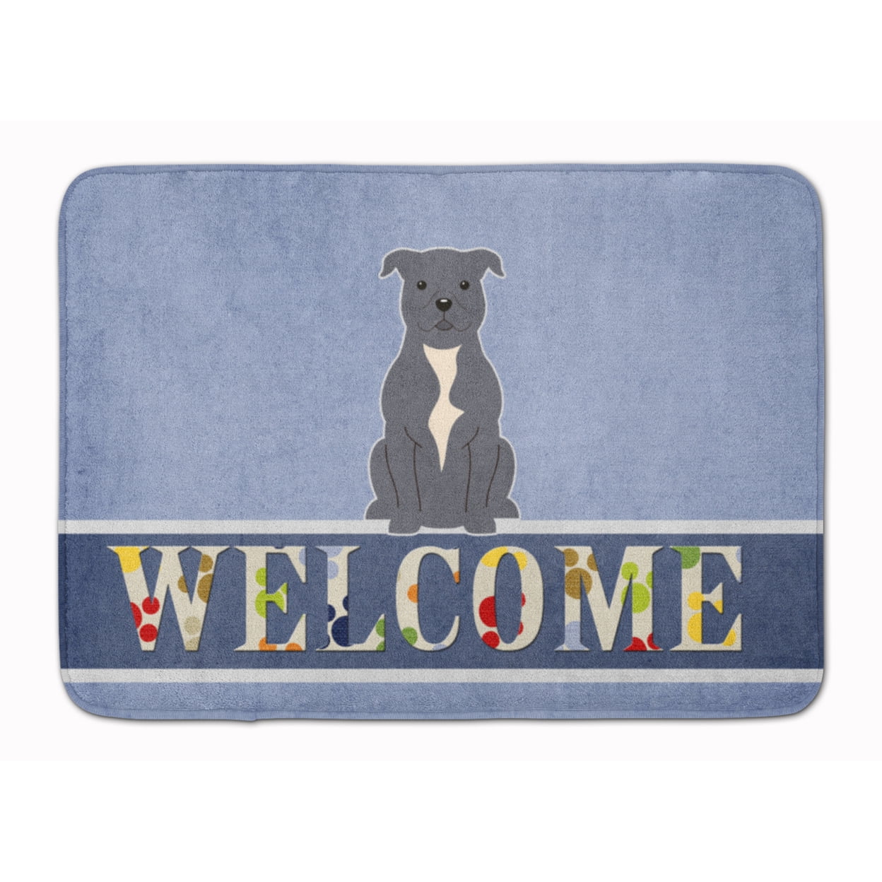 BB5627RUG Staffordshire Bull Terrier Blue Welcome Machine Washable Memory Foam Mat