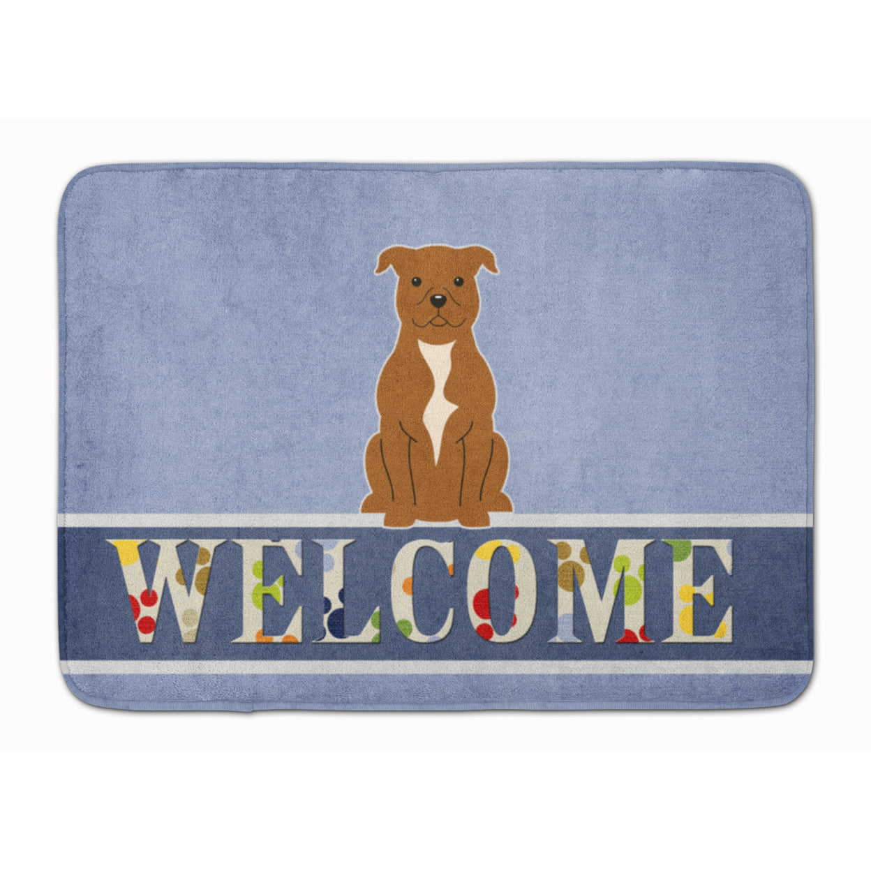 Staffordshire Bull Terrier Brown Welcome Machine Washable Memory Foam Mat
