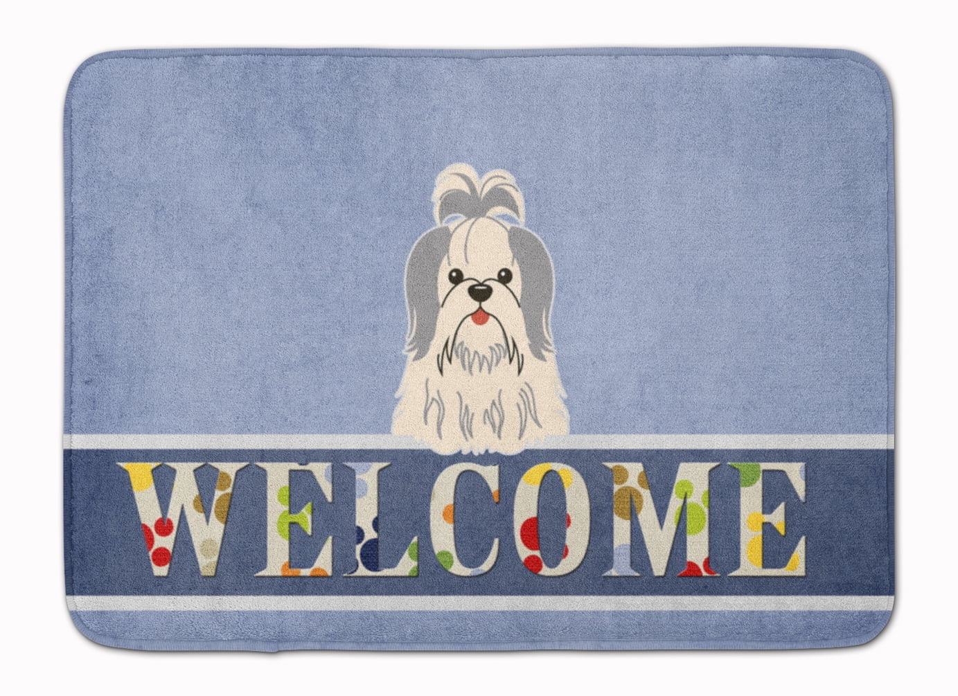BB5666RUG Shih Tzu Silver & White Welcome Machine Washable Memory Foam Mat
