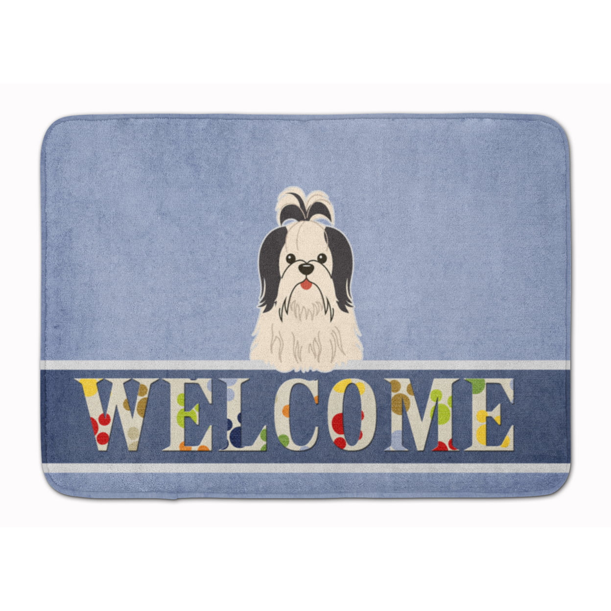 BB5669RUG Shih Tzu Black & White Welcome Machine Washable Memory Foam Mat
