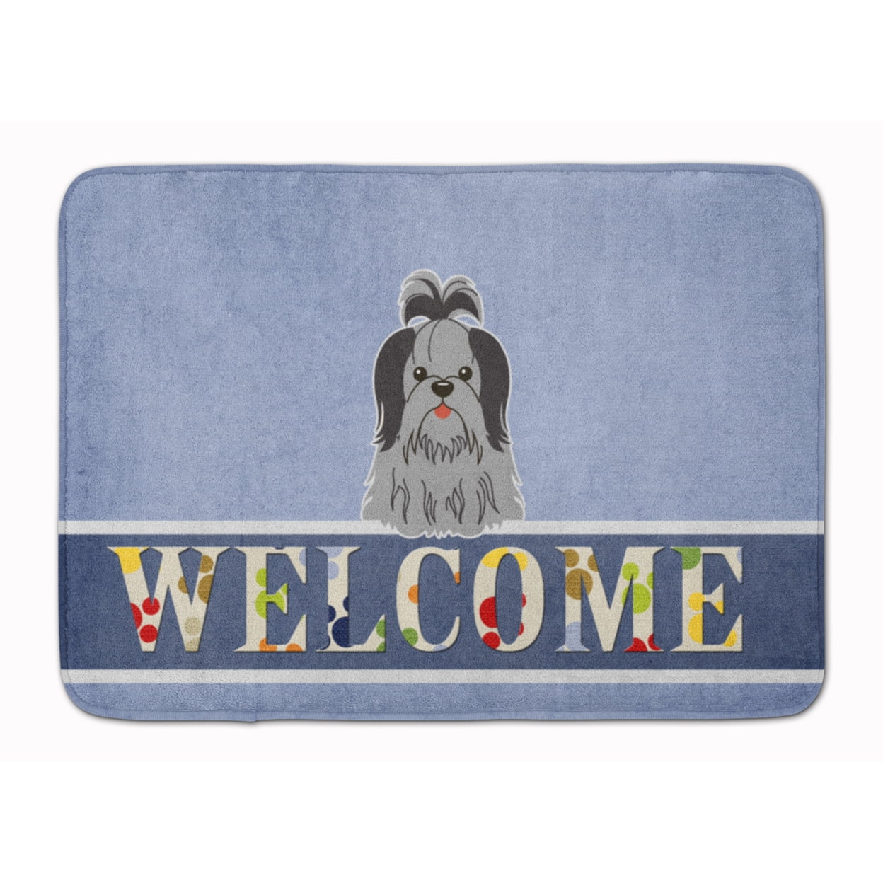 BB5670RUG Shih Tzu Black Silver Welcome Machine Washable Memory Foam Mat