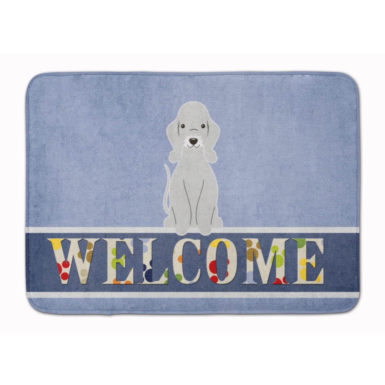 BB5671RUG Bedlington Terrier Blue Welcome Machine Washable Memory Foam Mat