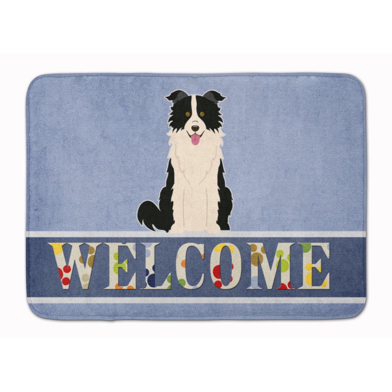 BB5699RUG Border Collie Black & White Welcome Machine Washable Memory Foam Mat