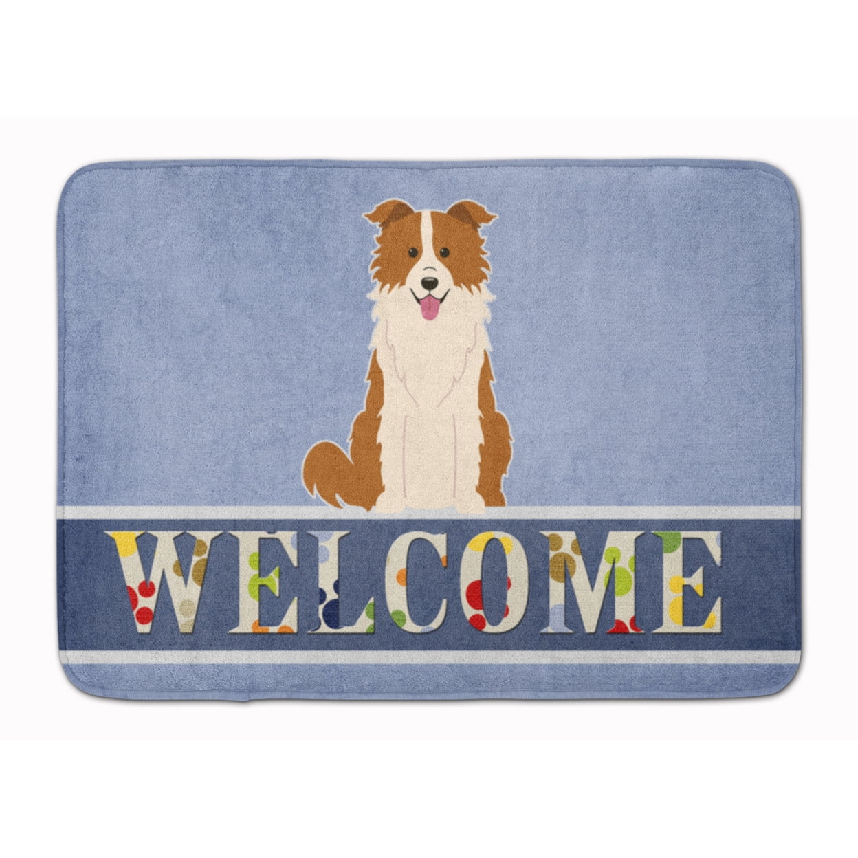 BB5700RUG Border Collie Red White Welcome Machine Washable Memory Foam Mat