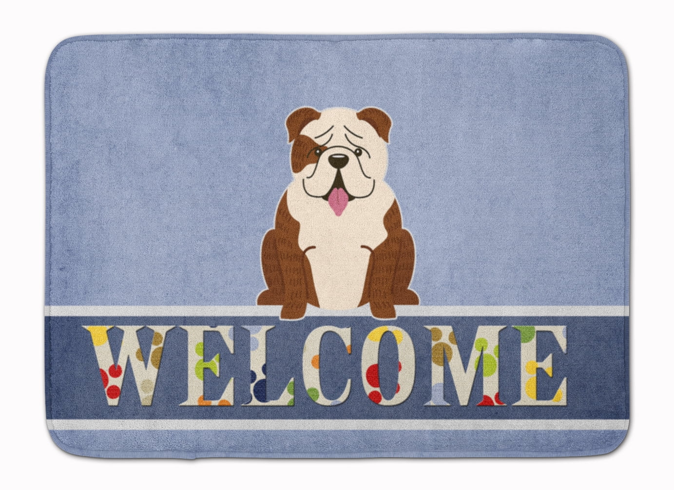 English Bulldog Brindle White Welcome Machine Washable Memory Foam Mat