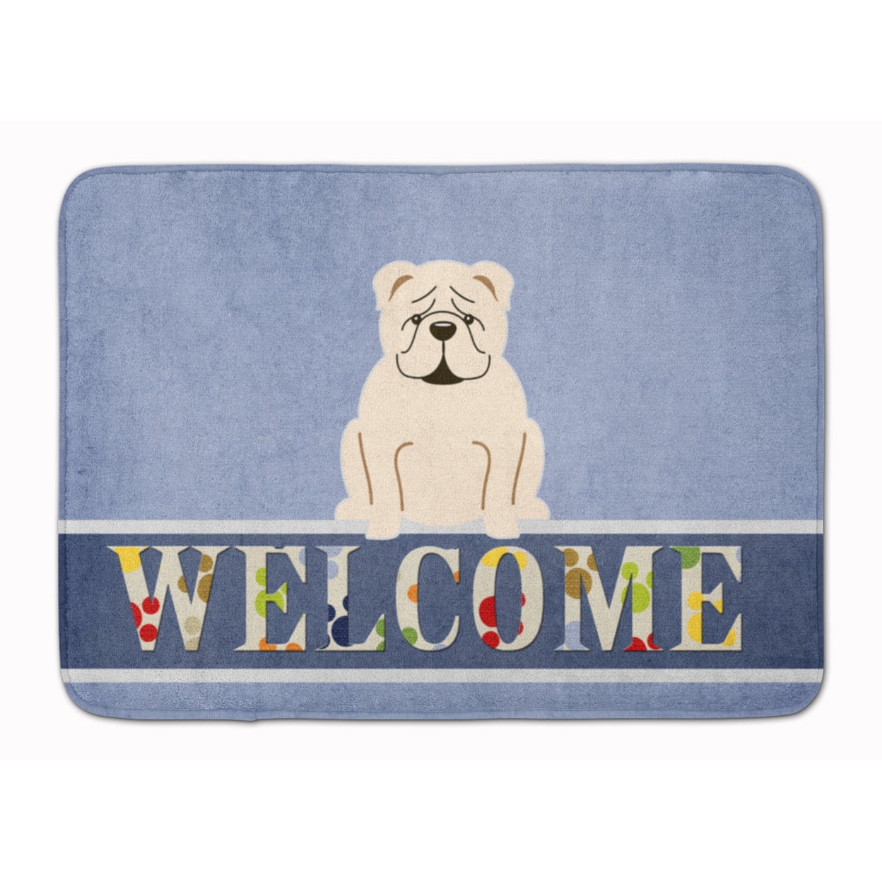 English Bulldog White Welcome Machine Washable Memory Foam Mat