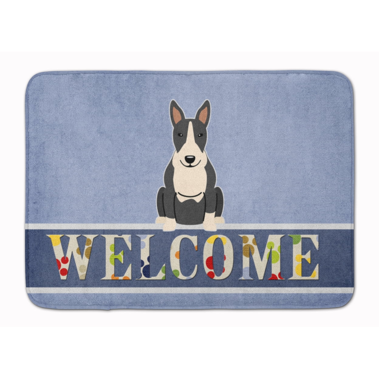 BB5714RUG Bull Terrier Black & White Welcome Machine Washable Memory Foam Mat
