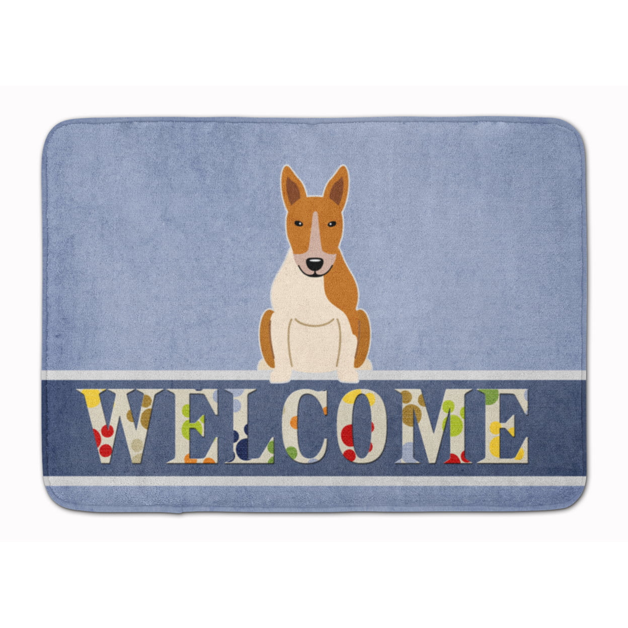 BB5716RUG Bull Terrier Red White Welcome Machine Washable Memory Foam Mat