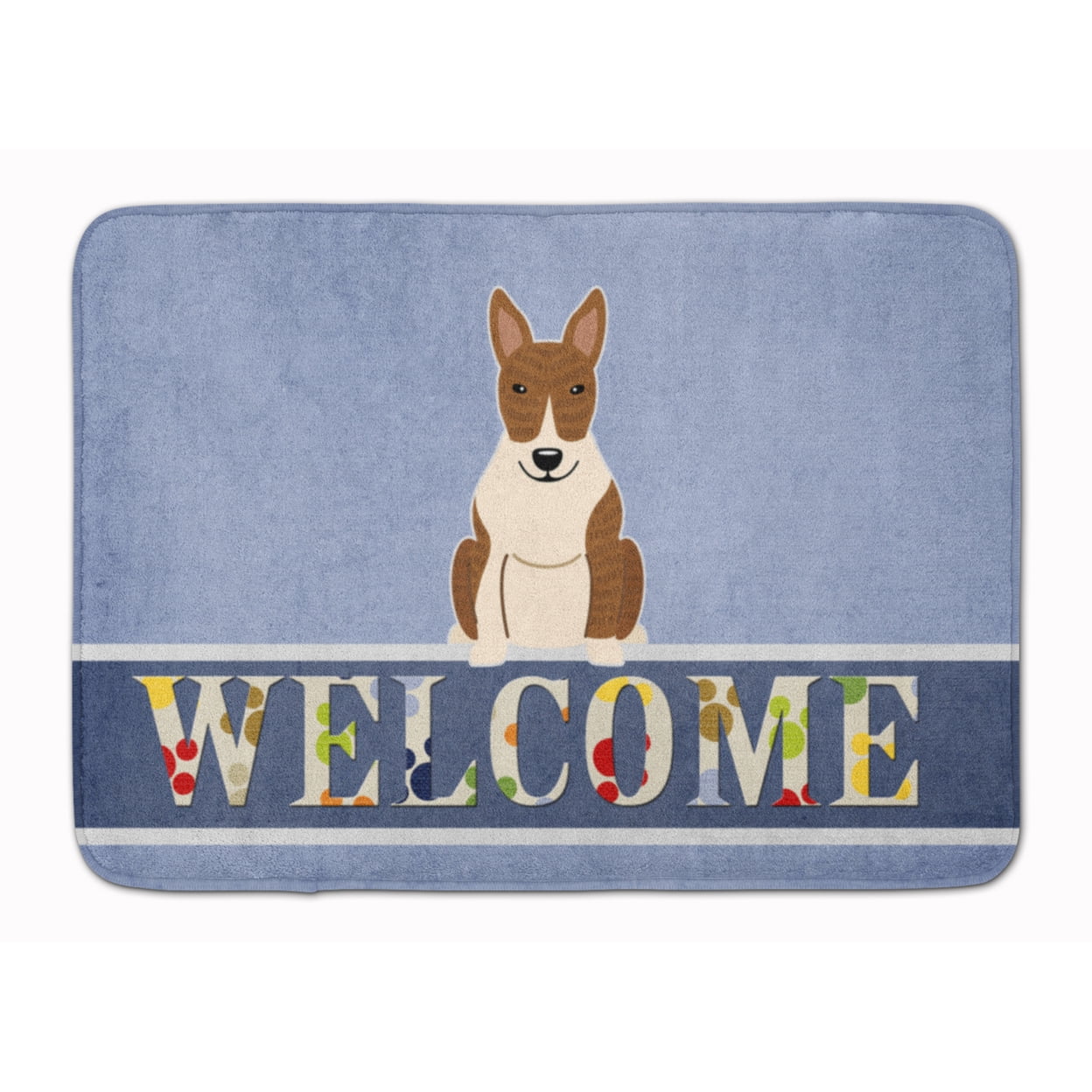 BB5718RUG Bull Terrier Brindle Welcome Machine Washable Memory Foam Mat