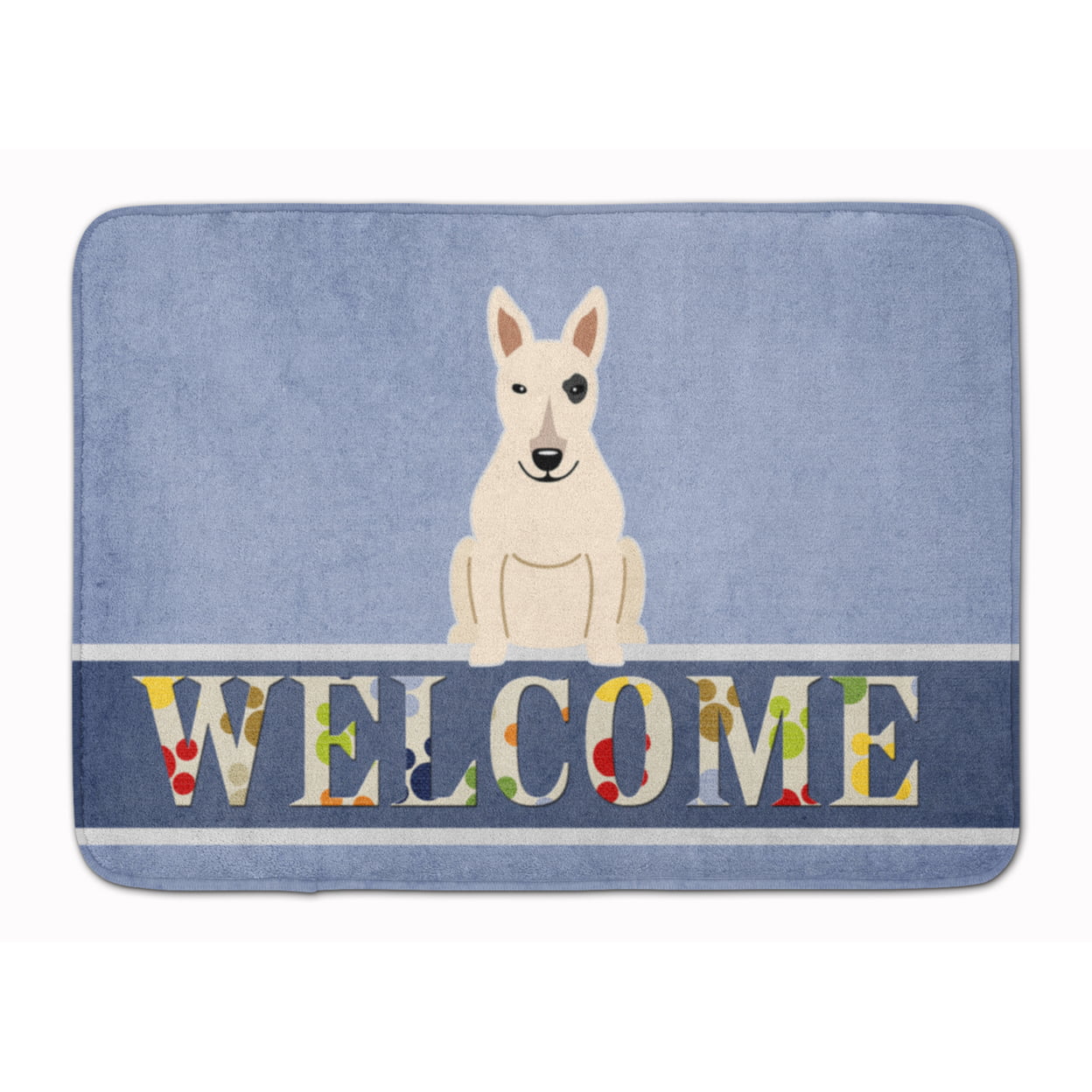 BB5719RUG Bull Terrier White Welcome Machine Washable Memory Foam Mat