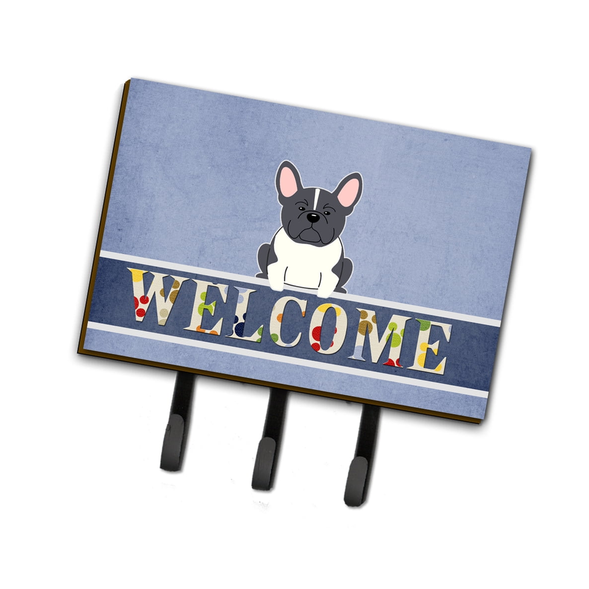 French Bulldog Black & White Welcome Leash or Key Holder