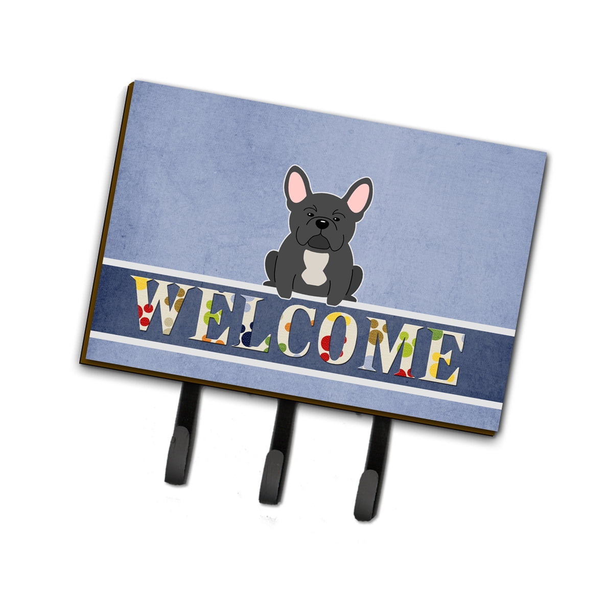 French Bulldog Black Welcome Leash or Key Holder