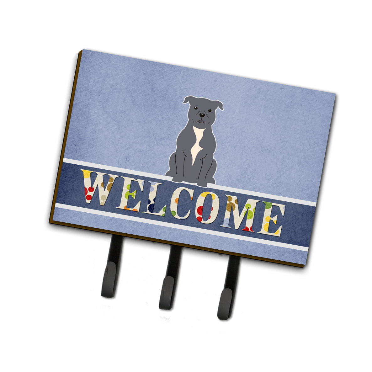 Staffordshire Bull Terrier Blue Welcome Leash or Key Holder