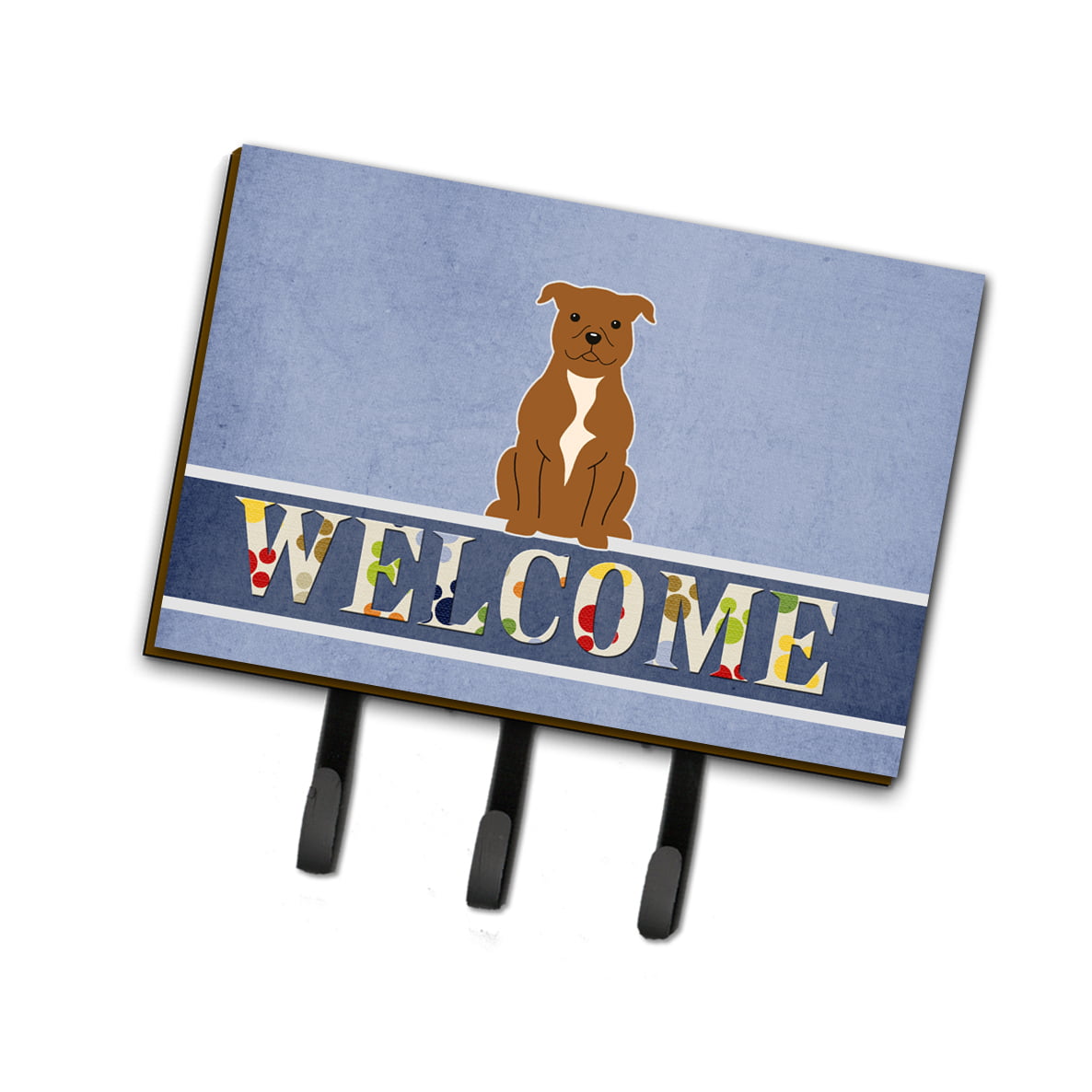 Staffordshire Bull Terrier Brown Welcome Leash or Key Holder