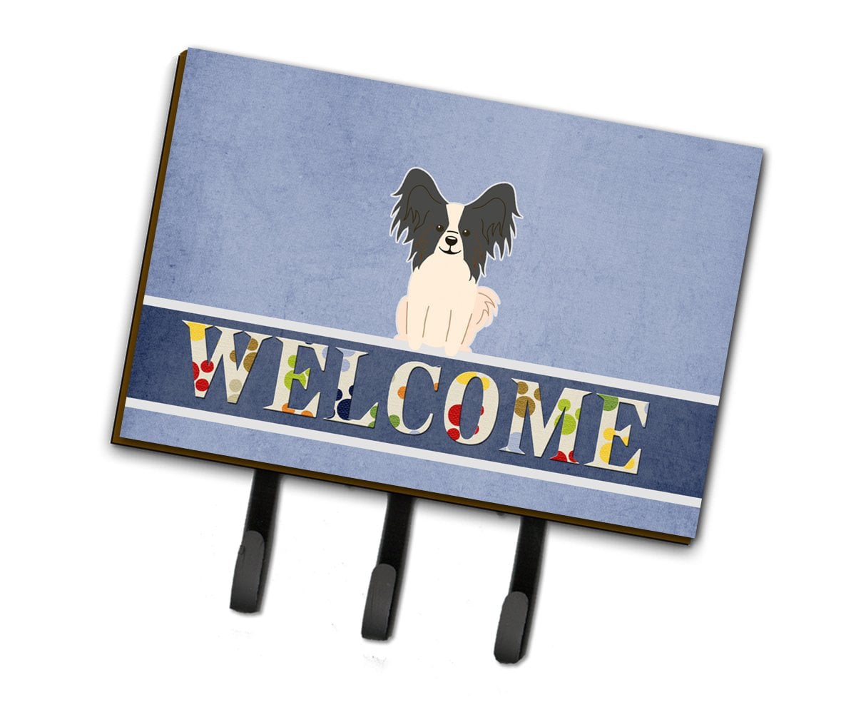 BB5657TH68 Papillon Black & White Welcome Leash or Key Holder