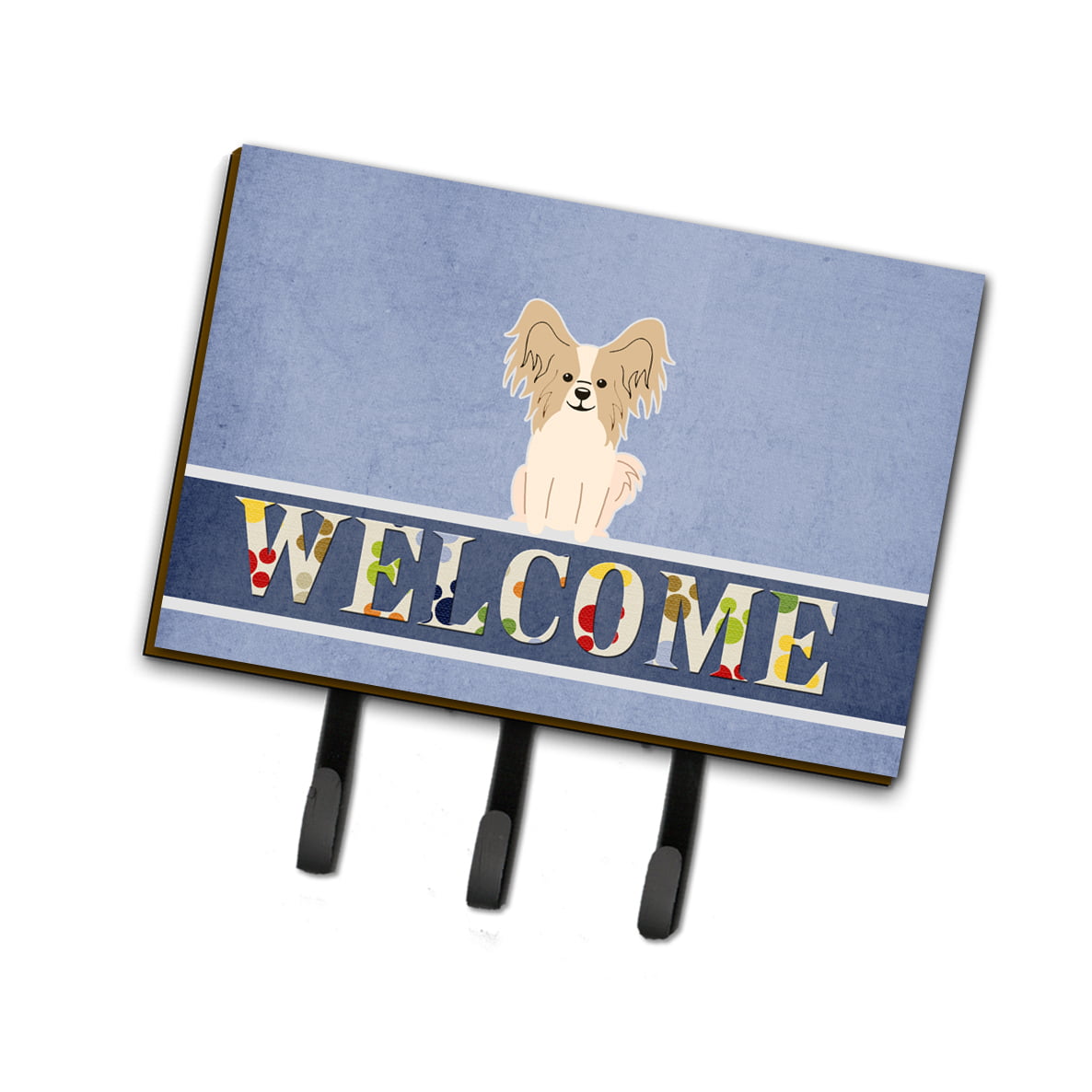 BB5658TH68 Papillon Sable White Welcome Leash or Key Holder