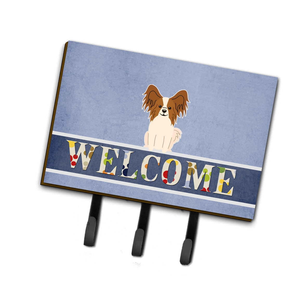 Papillon Red White Welcome Leash or Key Holder