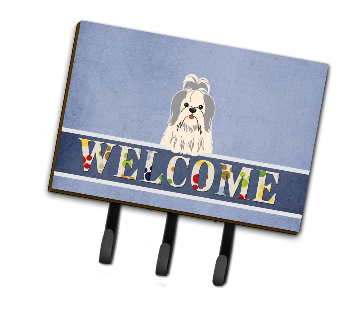 BB5666TH68 Shih Tzu Silver & White Welcome Leash or Key Holder