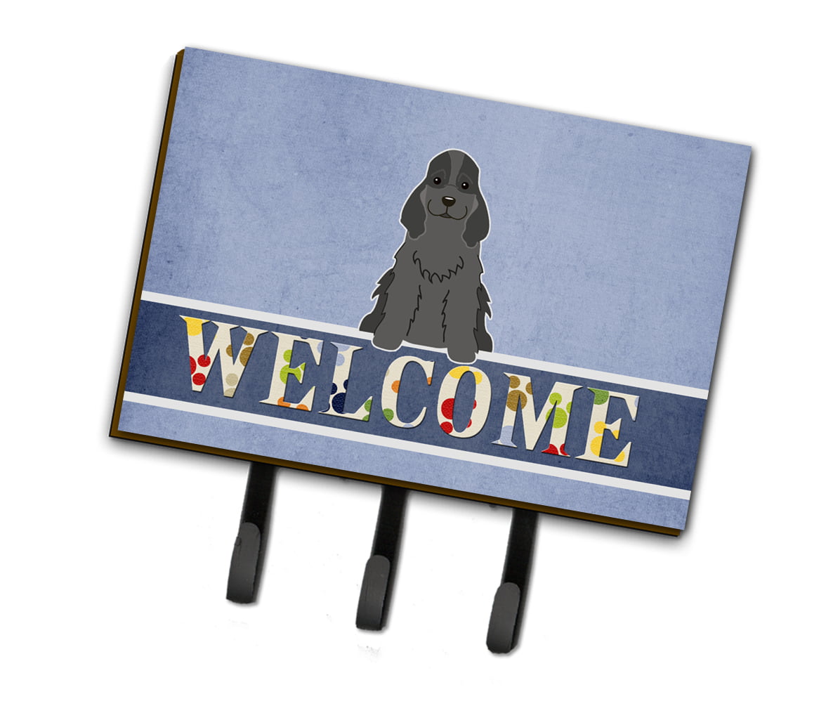 BB5673TH68 Cocker Spaniel Black Welcome Leash or Key Holder