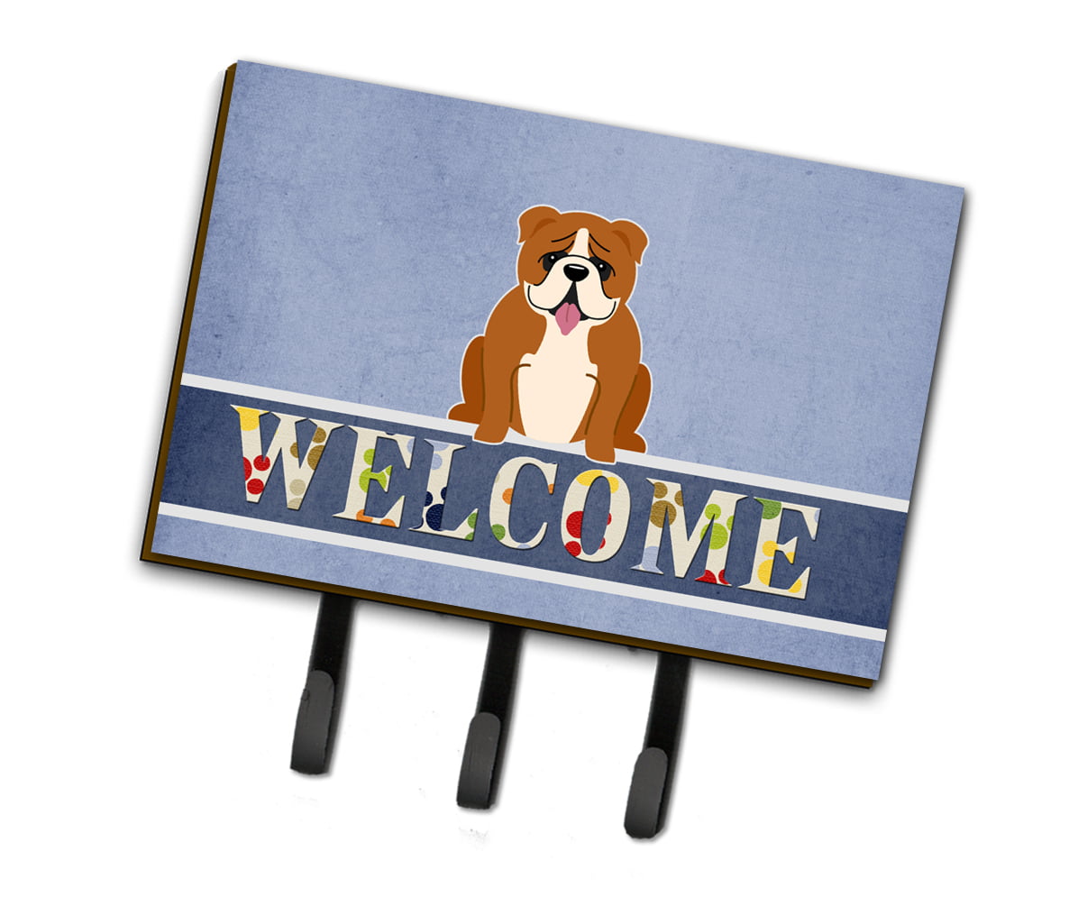 English Bulldog Red White Welcome Leash or Key Holder