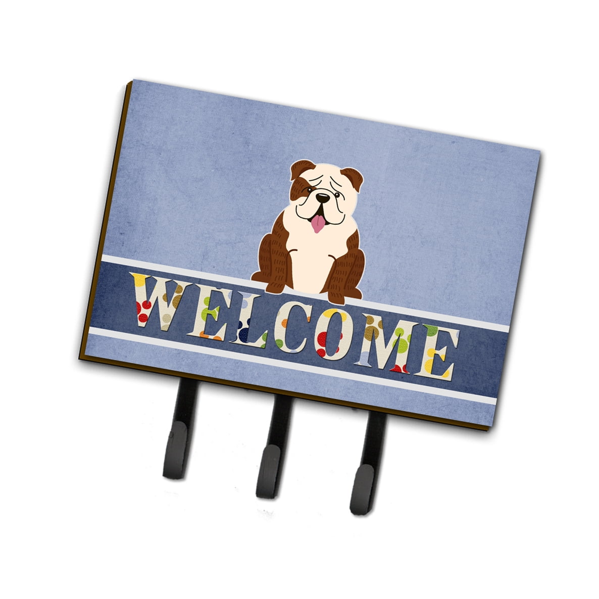 English Bulldog Brindle White Welcome Leash or Key Holder