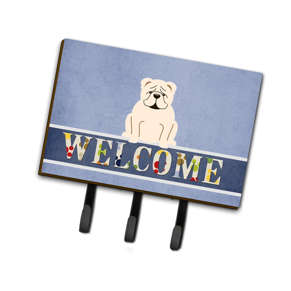 English Bulldog White Welcome Leash or Key Holder