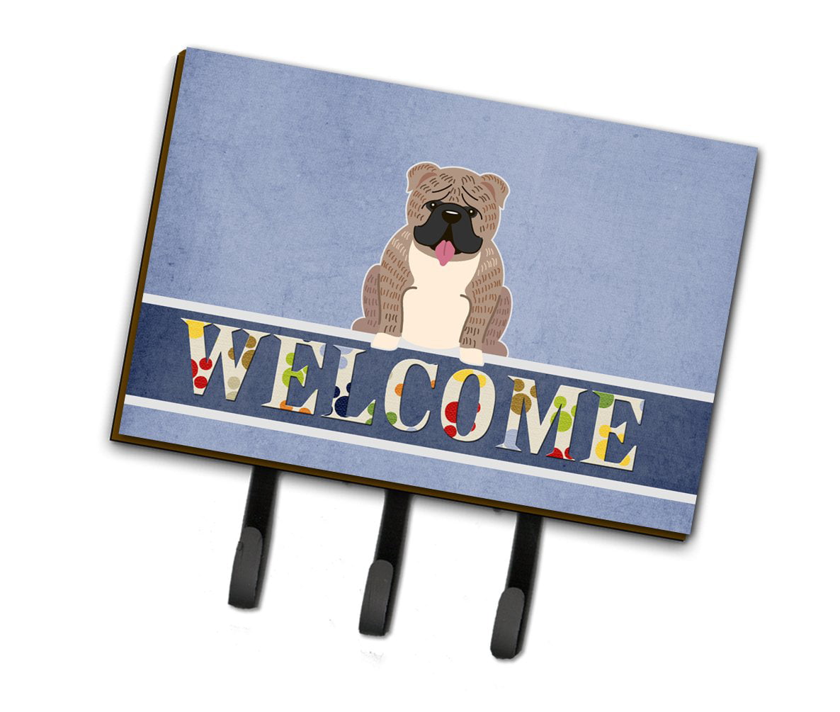English Bulldog Grey Brindle Welcome Leash or Key Holder