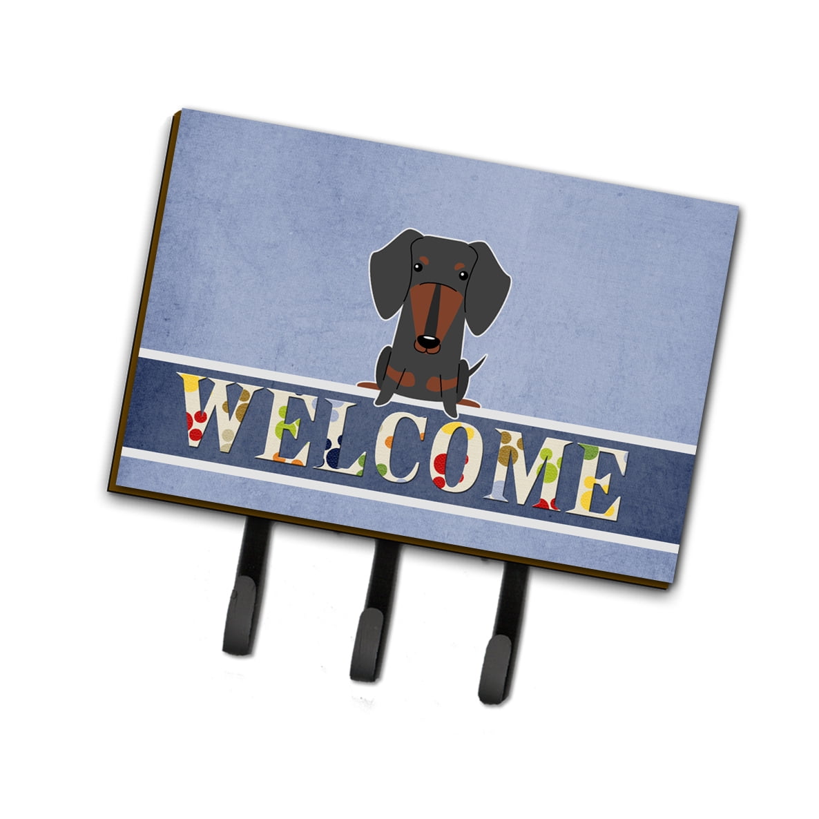 BB5713TH68 Dachshund Black Tan Welcome Leash or Key Holder