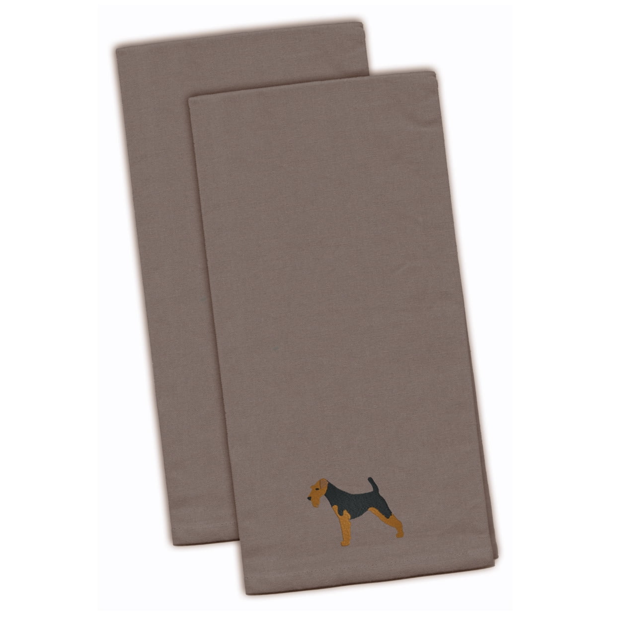 Picture of Carolines Treasures BB3385GYTWE Welsh Terrier Gray Embroidered Kitchen Towel - Set of 2
