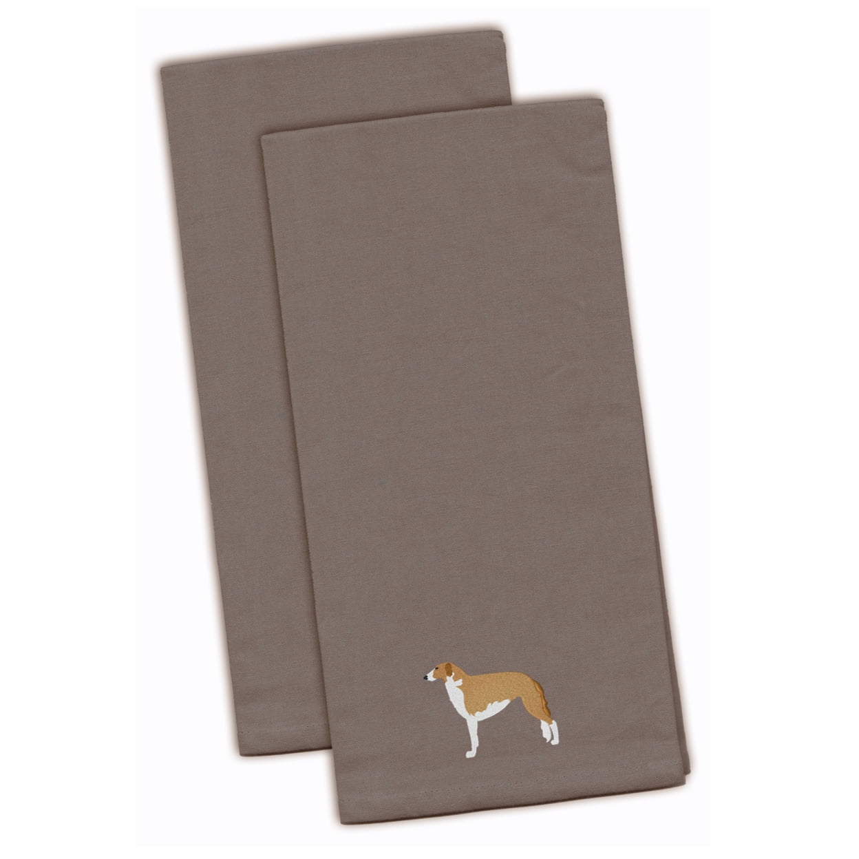 Picture of Carolines Treasures BB3399GYTWE Borzoi Russian Greyhound Gray Embroidered Kitchen Towel - Set of 2