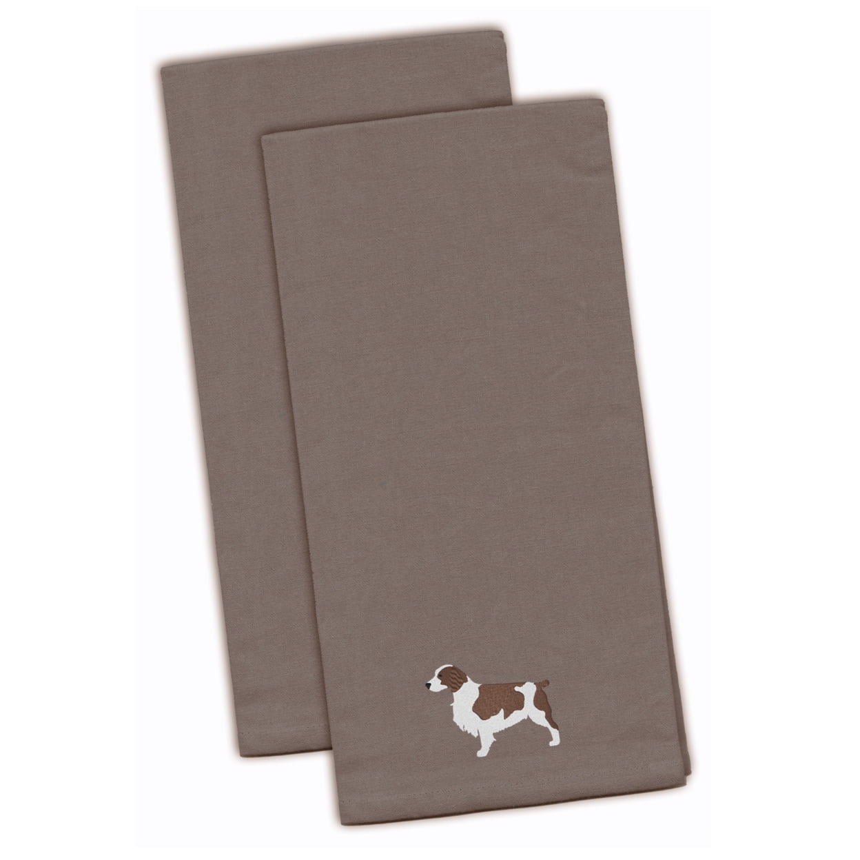 Welsh Springer Spaniel Gray Embroidered Kitchen Towel - Set of 2