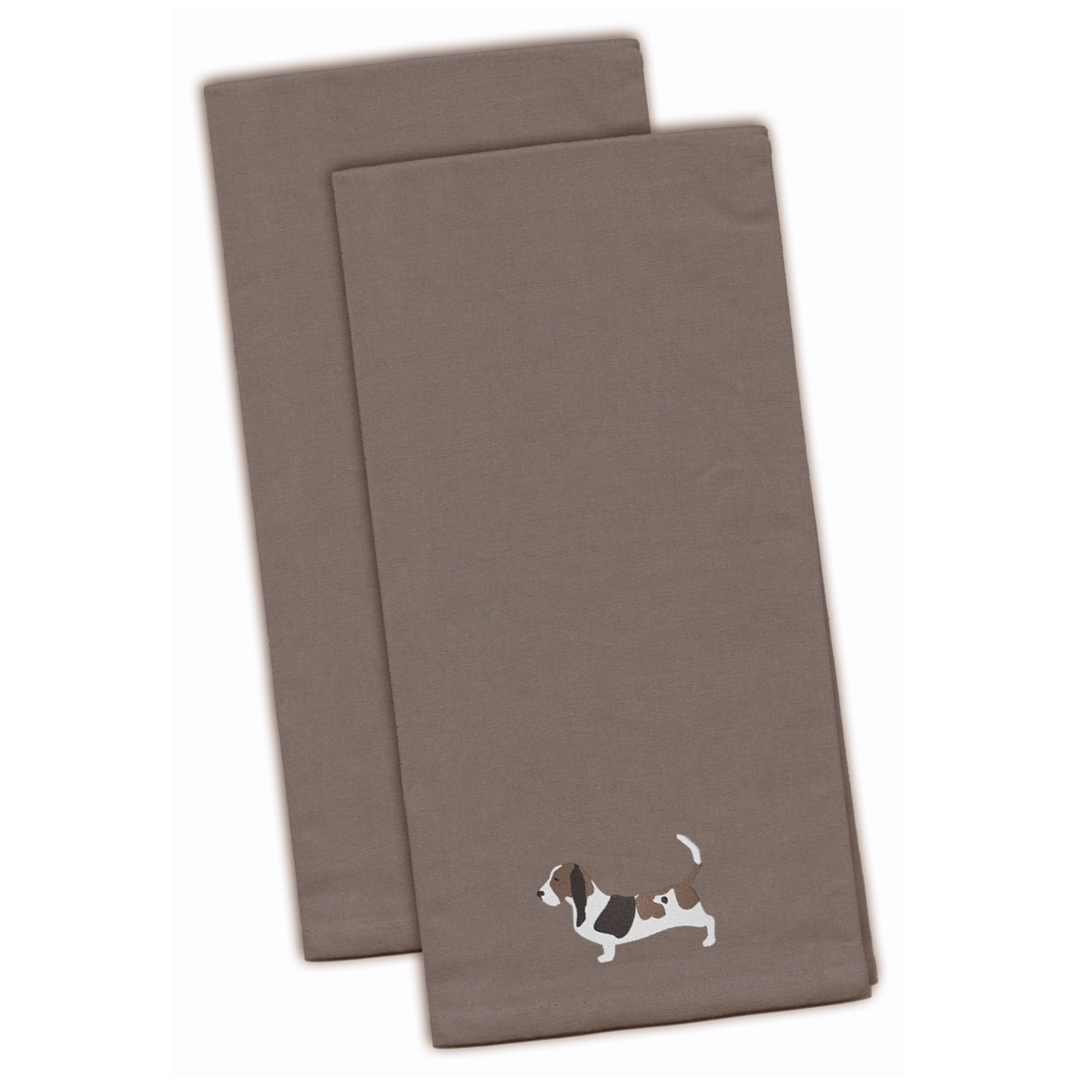 Basset Hound Gray Embroidered Kitchen Towel - Set of 2
